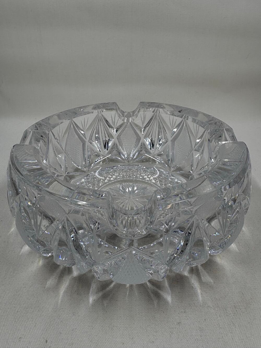 Vtg Heavy Cut Crystal Starburst Ashtray